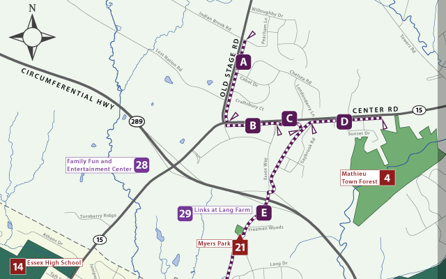 Detail of map showing route designations and other features