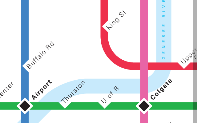 Detail showing route stops and typography